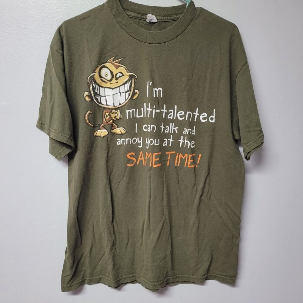 Annoy You Tee Shirt Monkey Green Brown Funny Comical Gag‎ Gift Mens Large Teen